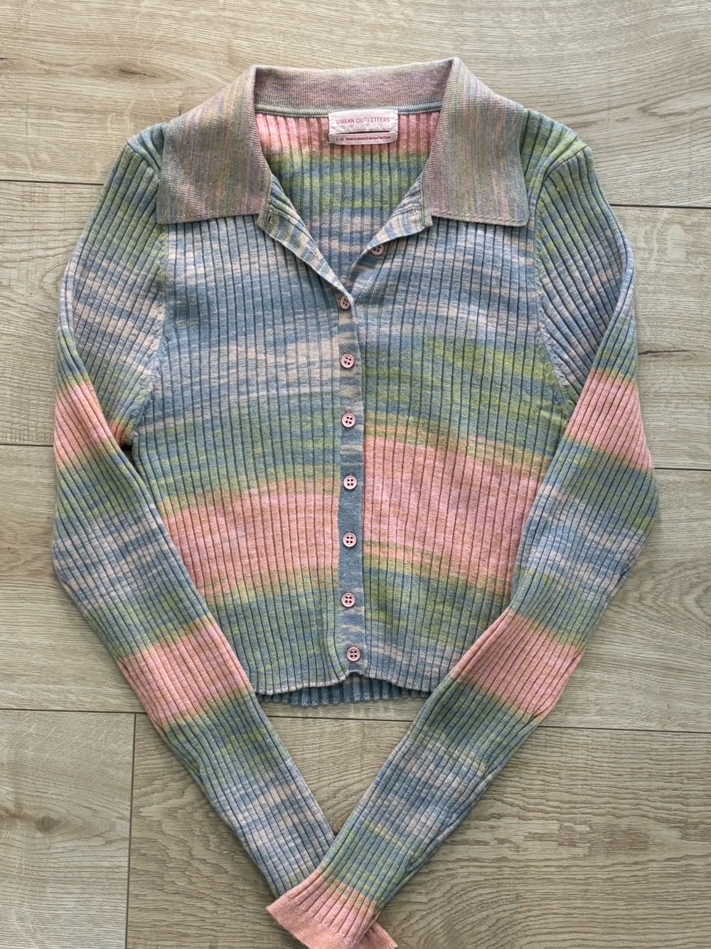 Urban Outfitters Y2K  Ribbed Button Front Pastel Stripe Sweater Collared Preppy